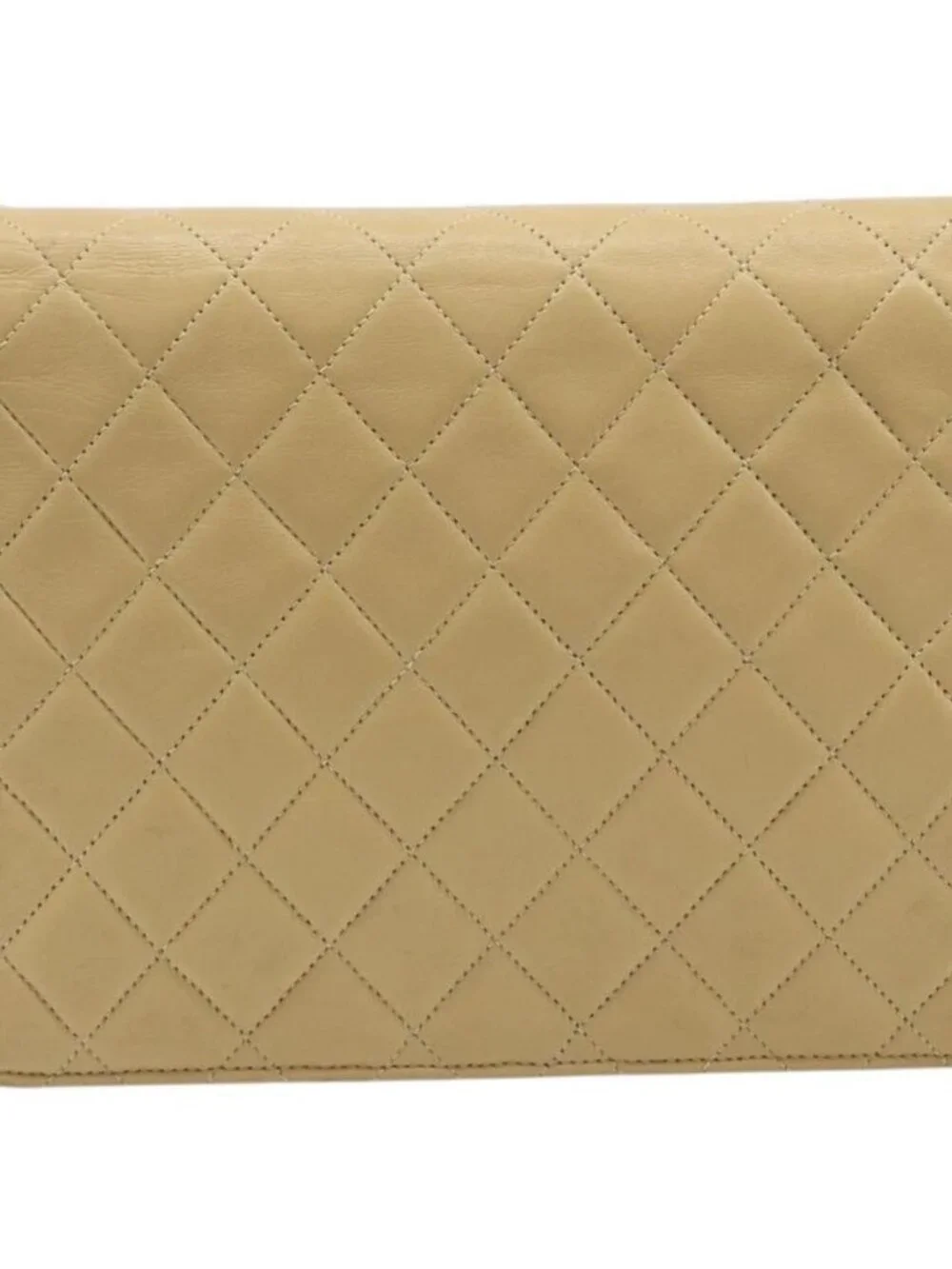 CHANEL Matelasse Chain Shoulder Bag Lamb Skin Beige Gold CC Auth 188721